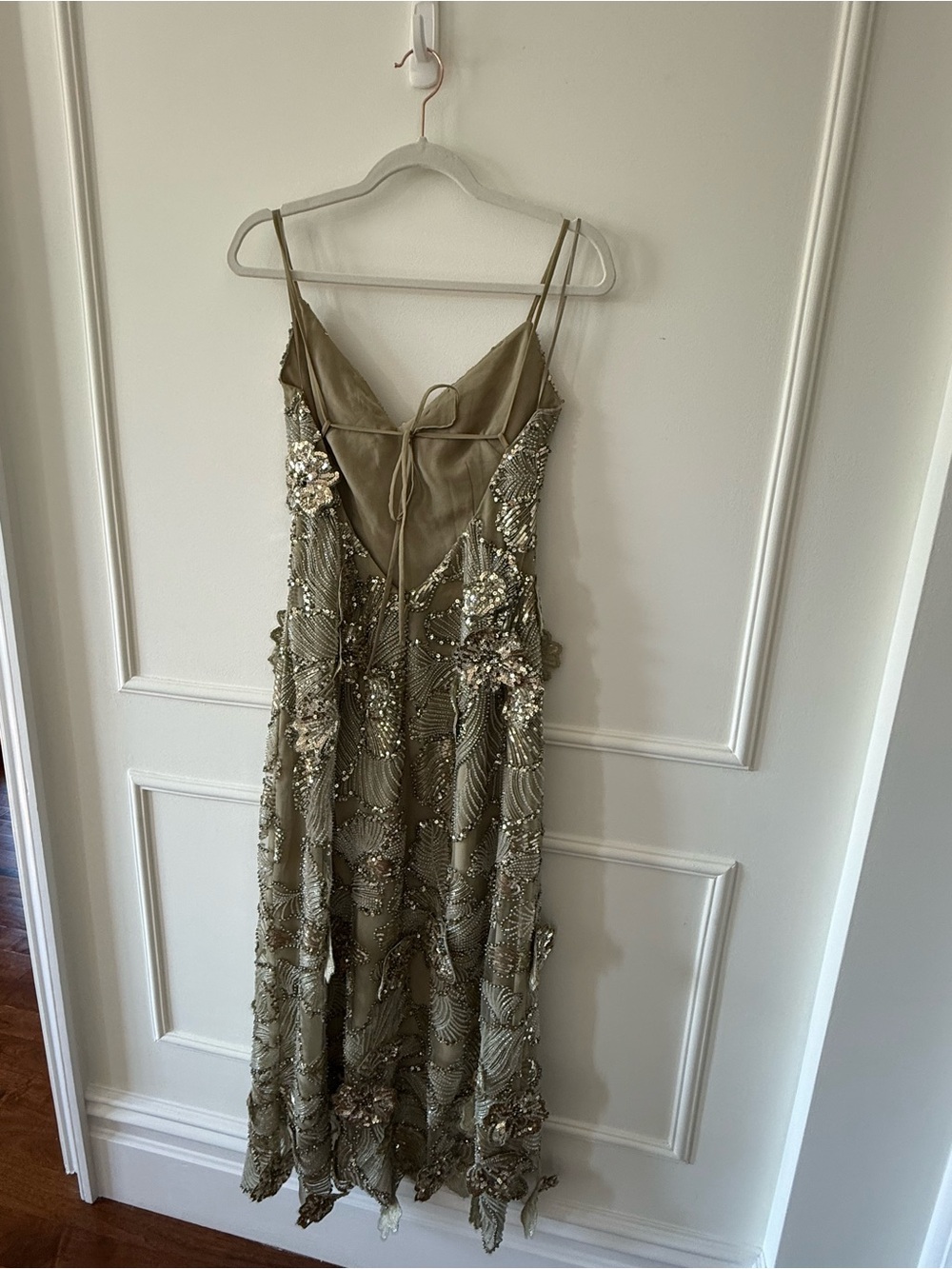 NEW Helsi Sage Green & Gold Beaded Floral Open Back Dress - XS - Picture 8 of 9